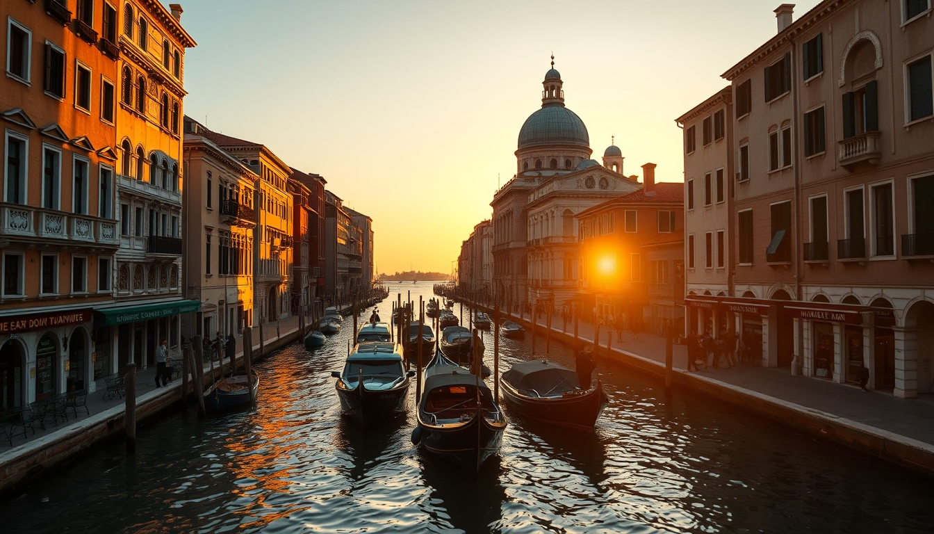 venice canal at golden hour in editorial style
