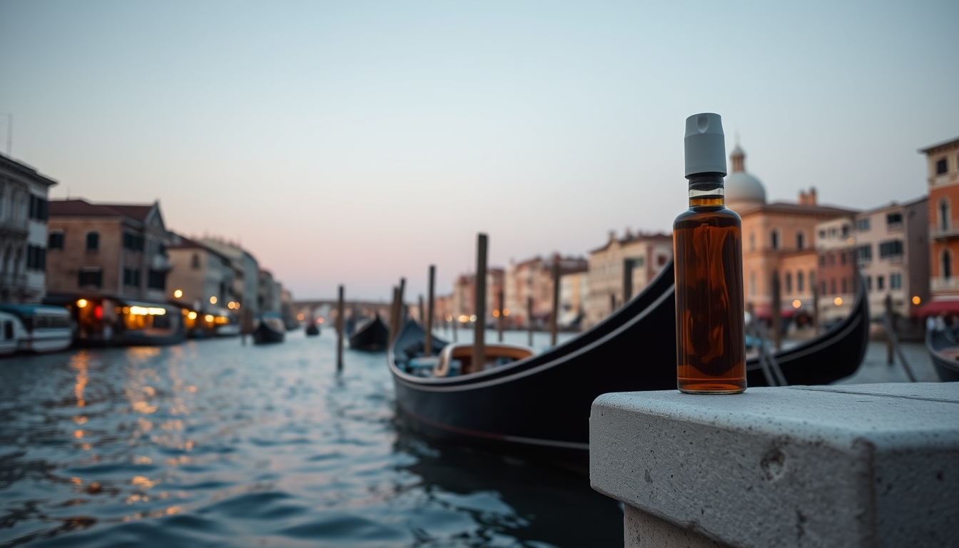 venice canal at golden hour in editorial style