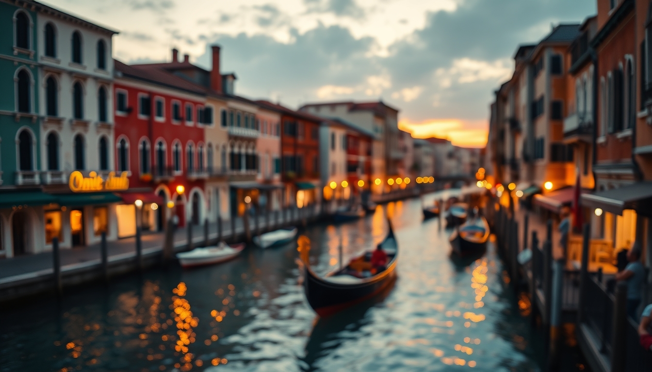 venice canal at golden hour in editorial style