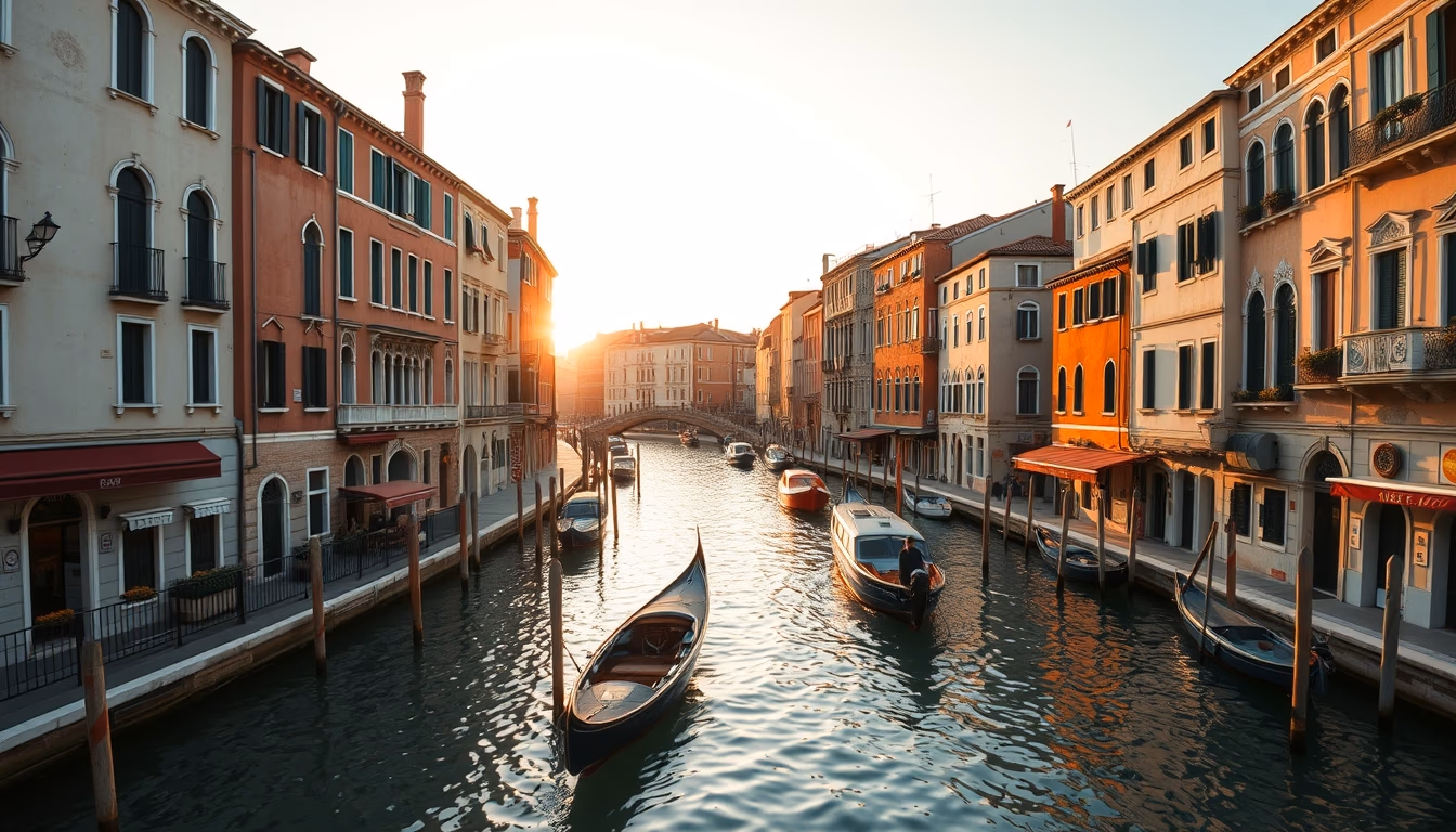 venice canal at golden hour in editorial style