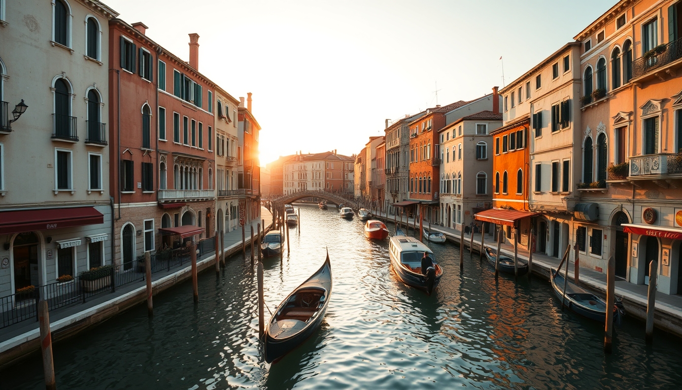 venice canal at golden hour in editorial style