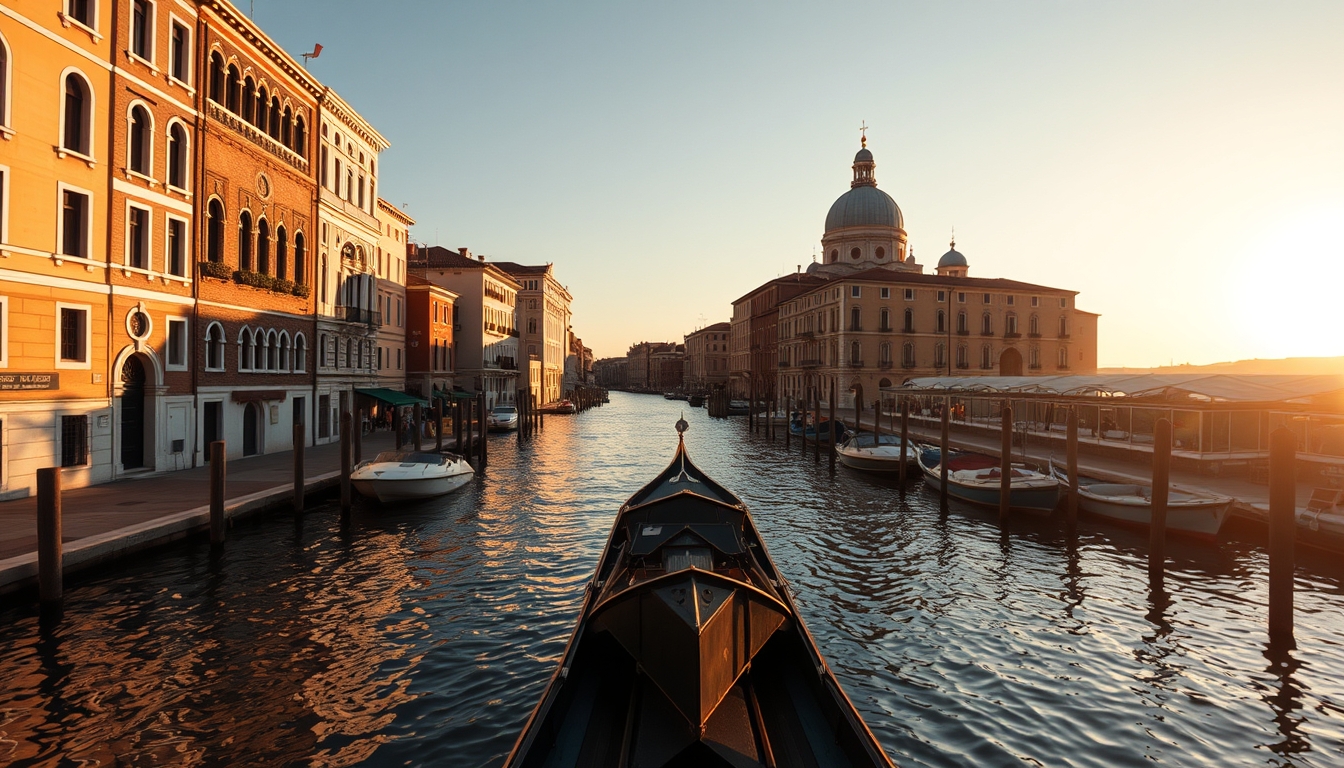 venice canal at golden hour in editorial style