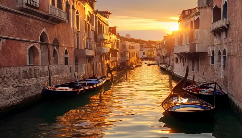Canal de Veneza at hora dourada em estilo editorial