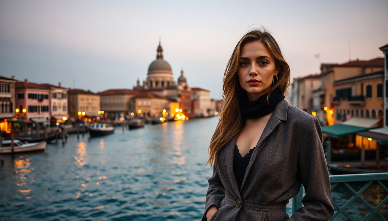venice canal at golden hour in editorial style