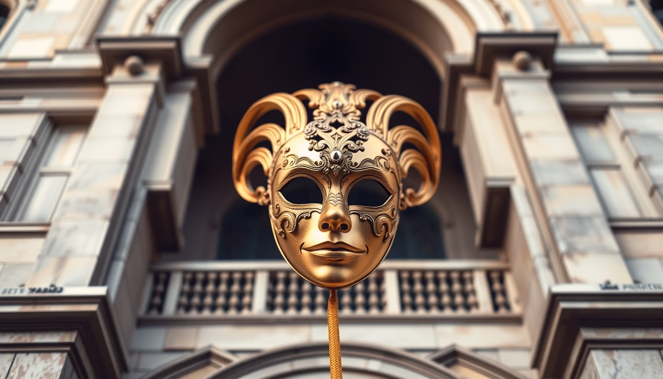 venice carnival mask gold in editorial style