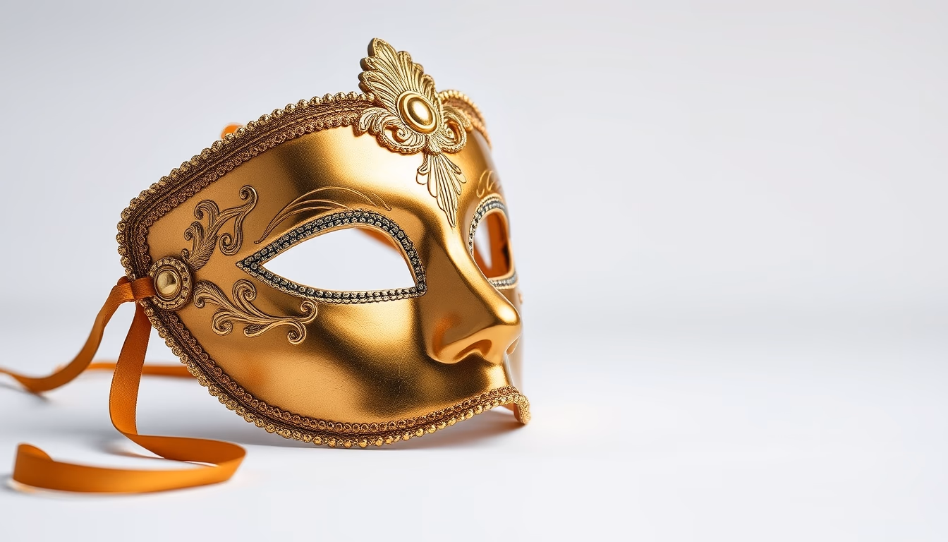 venice carnival mask gold in editorial style