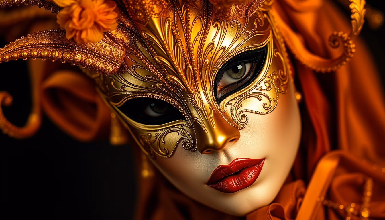 venice carnival mask gold in editorial style