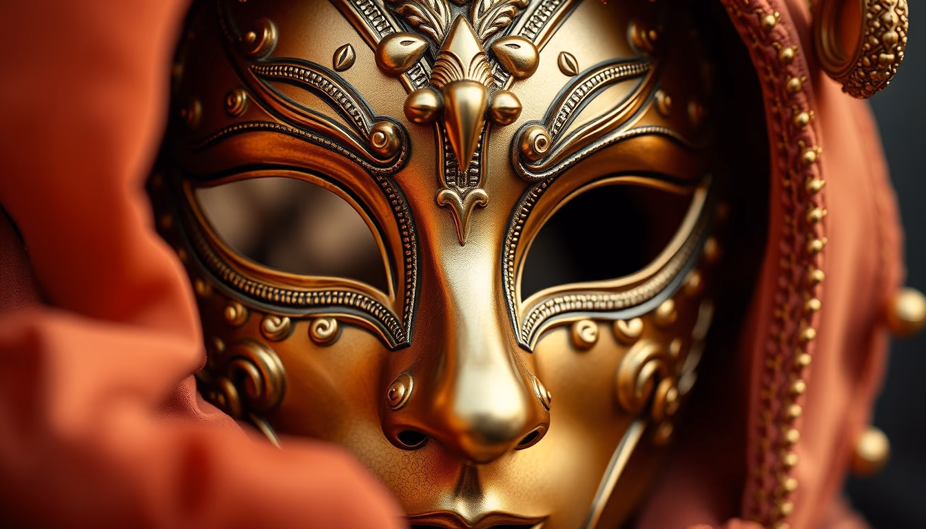 venice carnival mask gold in editorial style