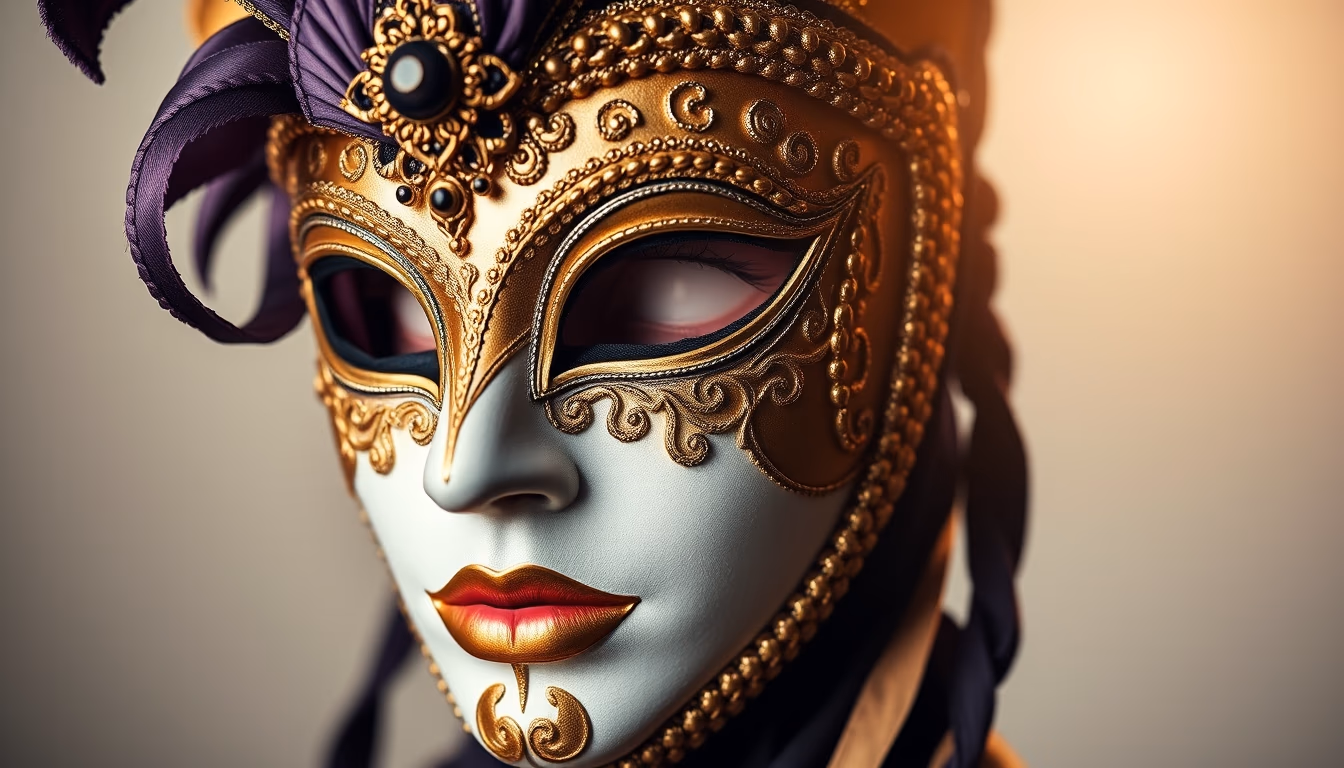 venice carnival mask gold in editorial style