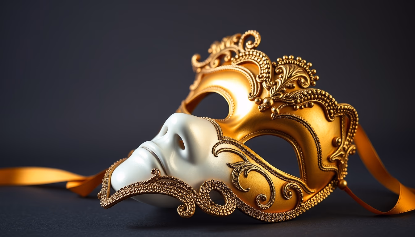 venice carnival mask gold in editorial style