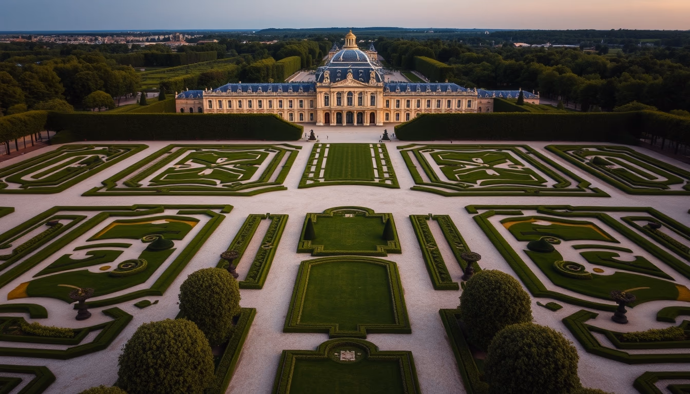versailles palace gardens in editorial style