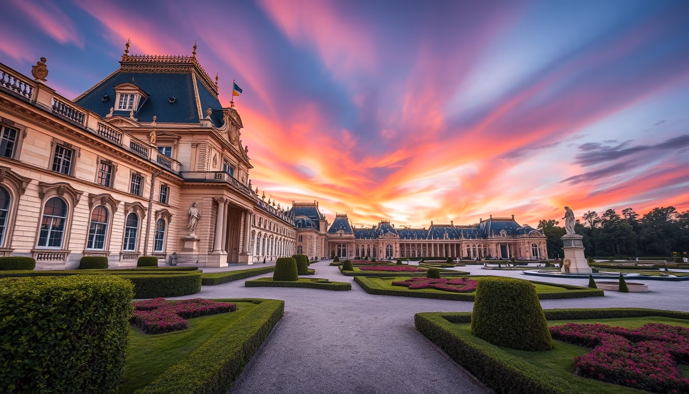 versailles palace gardens in editorial style