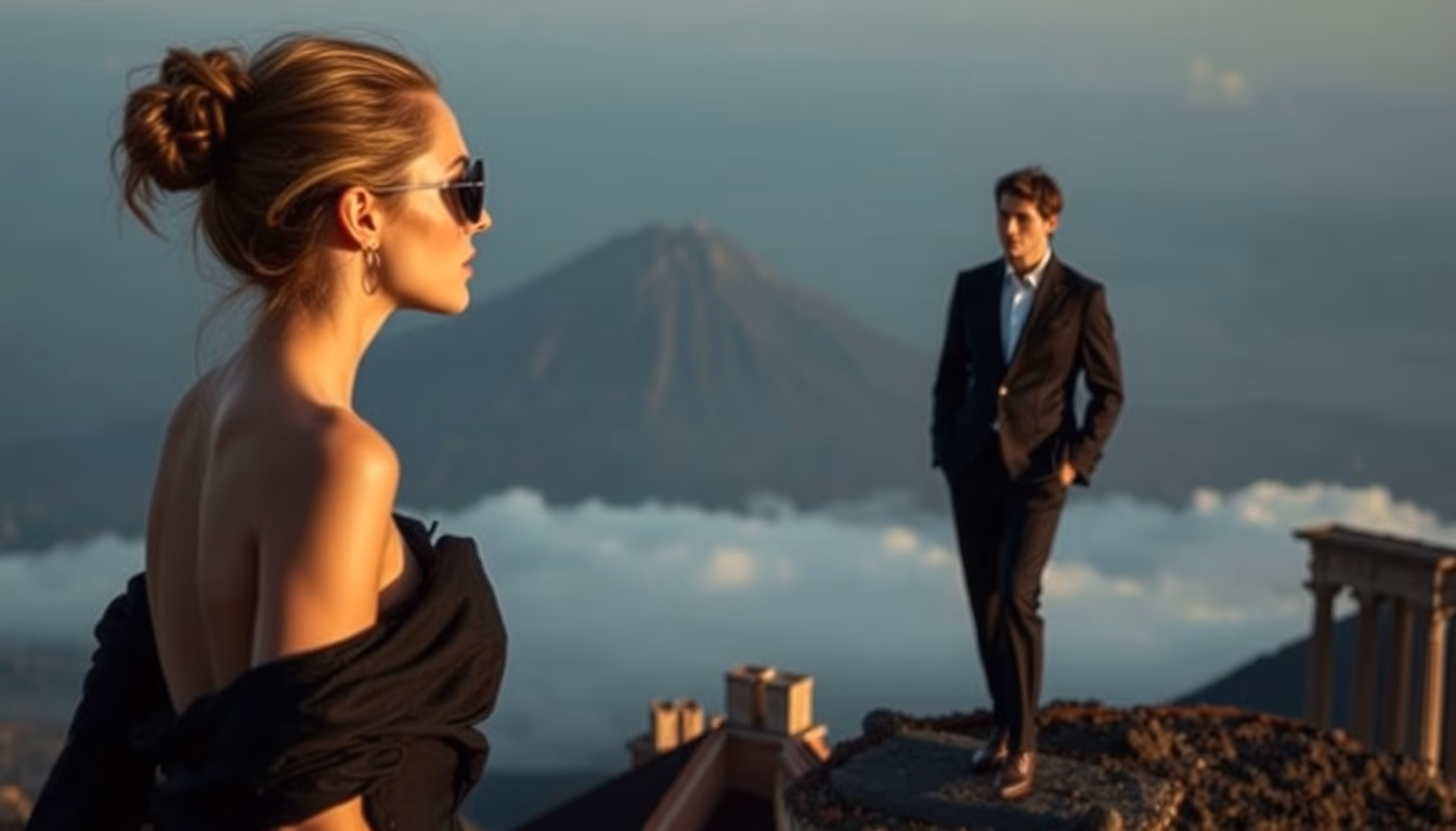 vesuvius pompeii view in editorial style