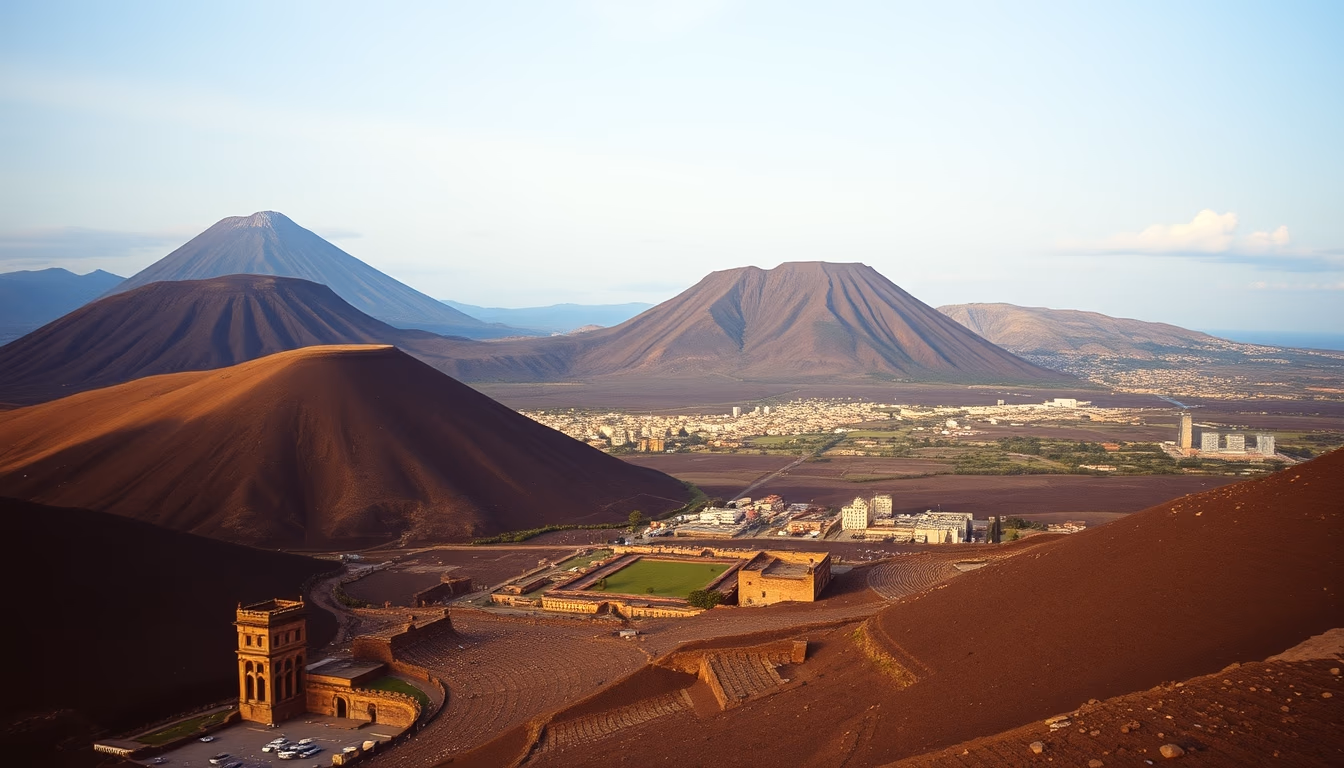 vesuvius pompeii view in editorial style