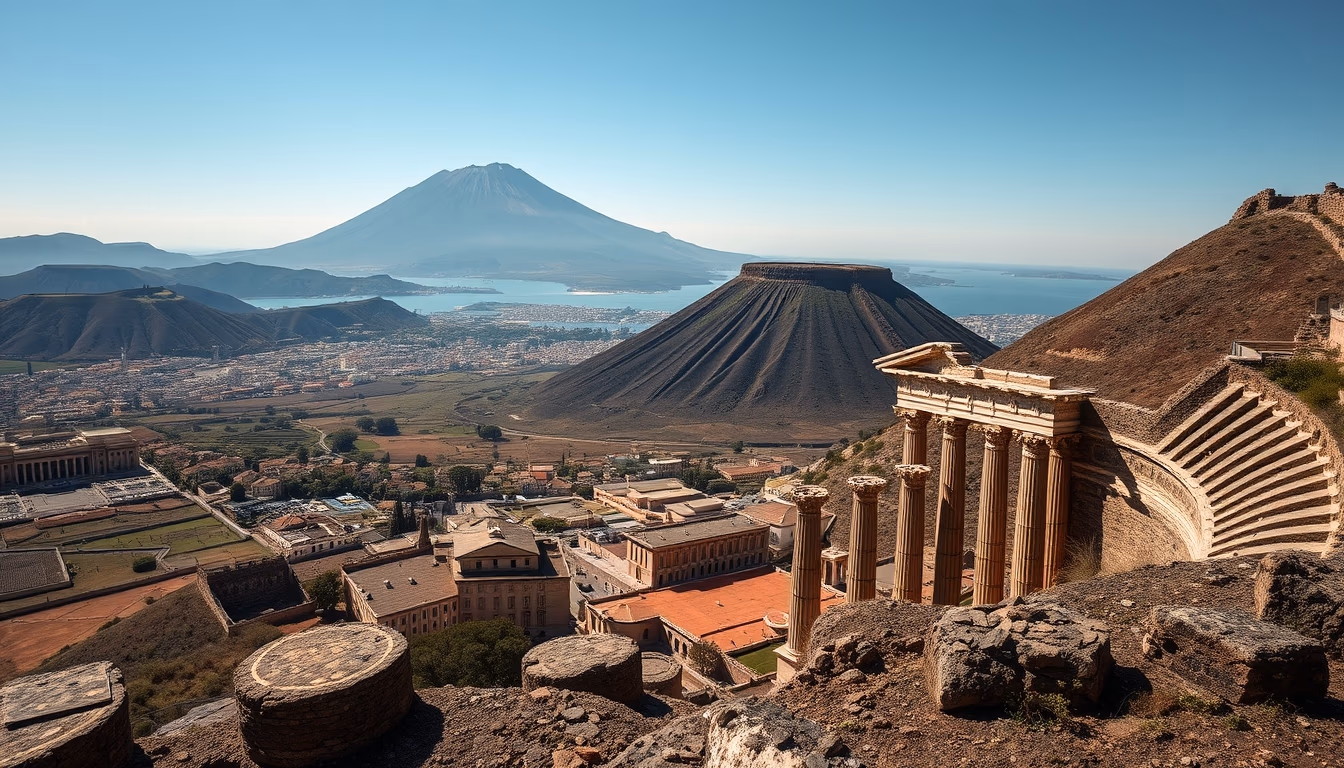 vesuvius pompeii view in editorial style