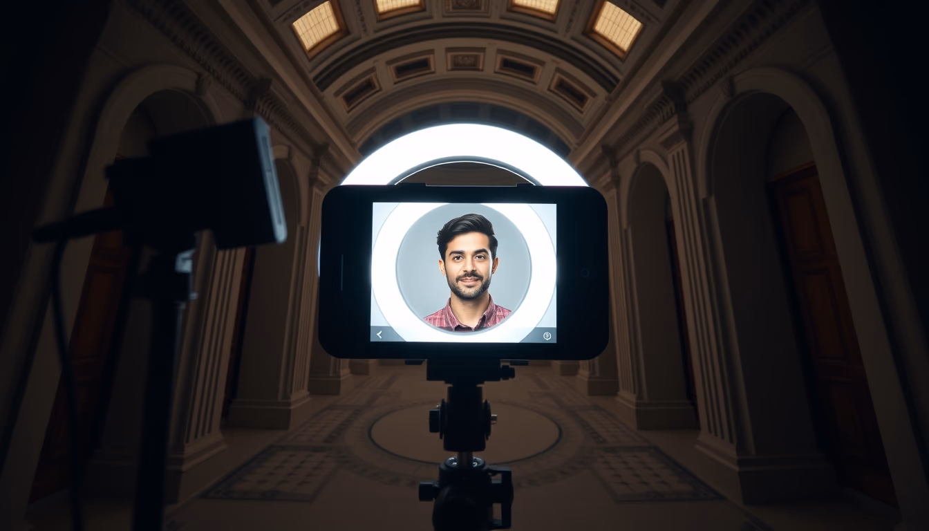 video call setup ring light in editorial style