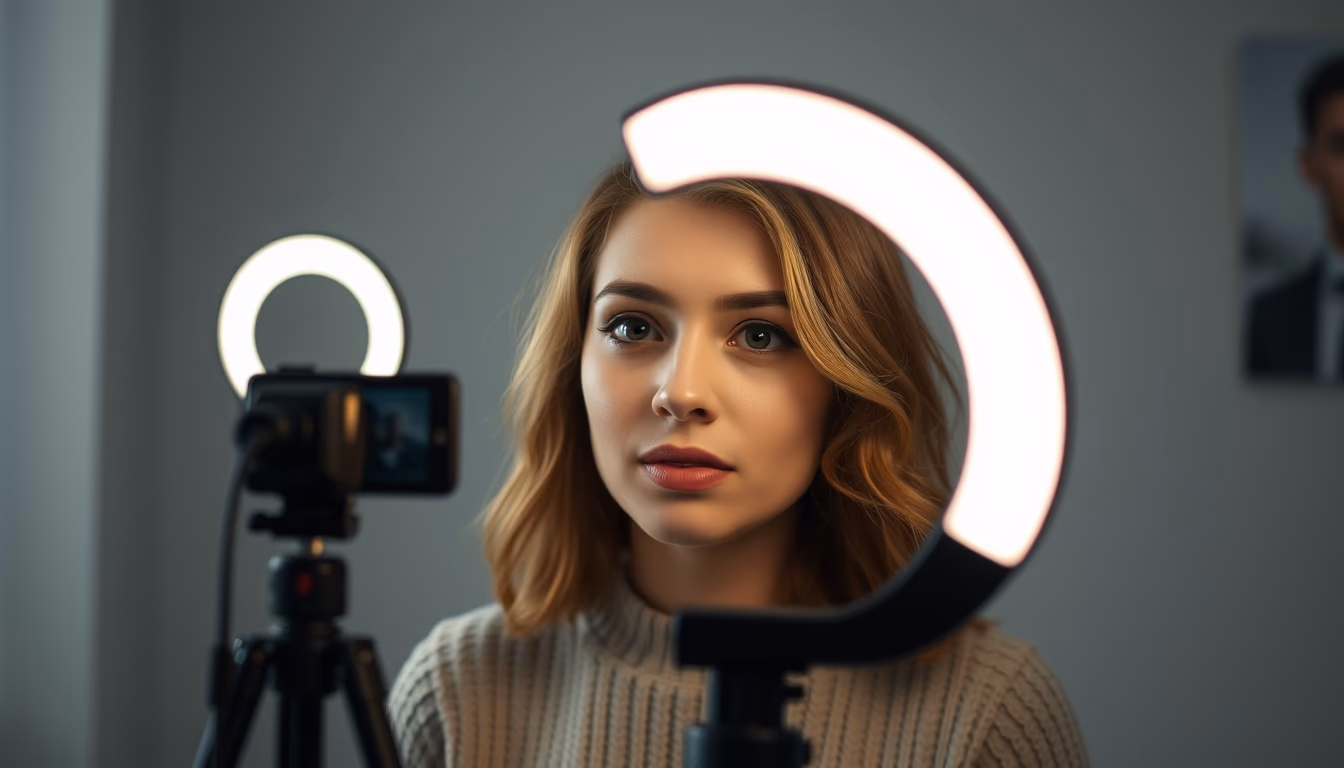 video call setup ring light in editorial style