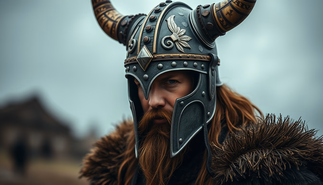 viking helmet replica in editorial style