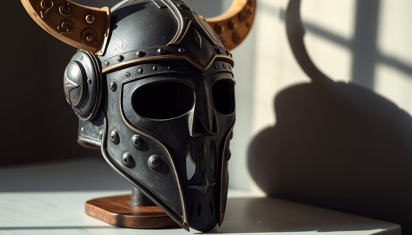 viking helmet replica in editorial style