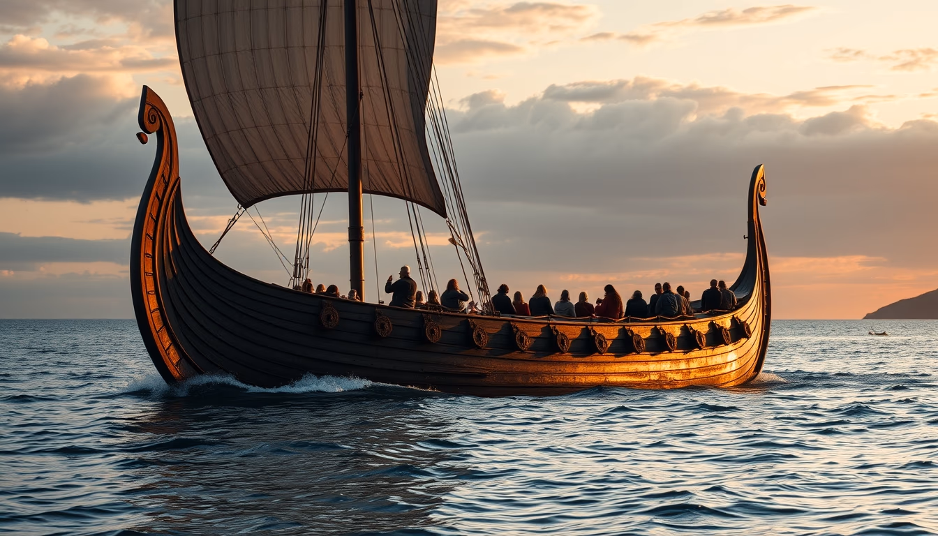 Viking longship replica em estilo editorial