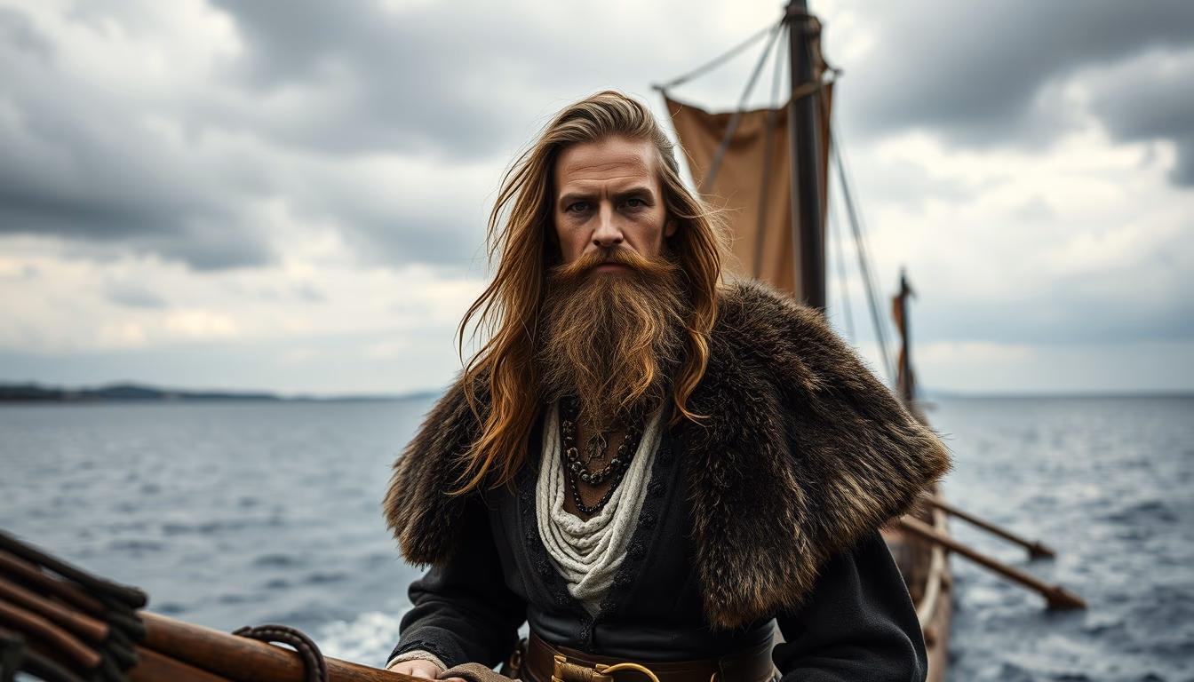 viking longship replica in editorial style