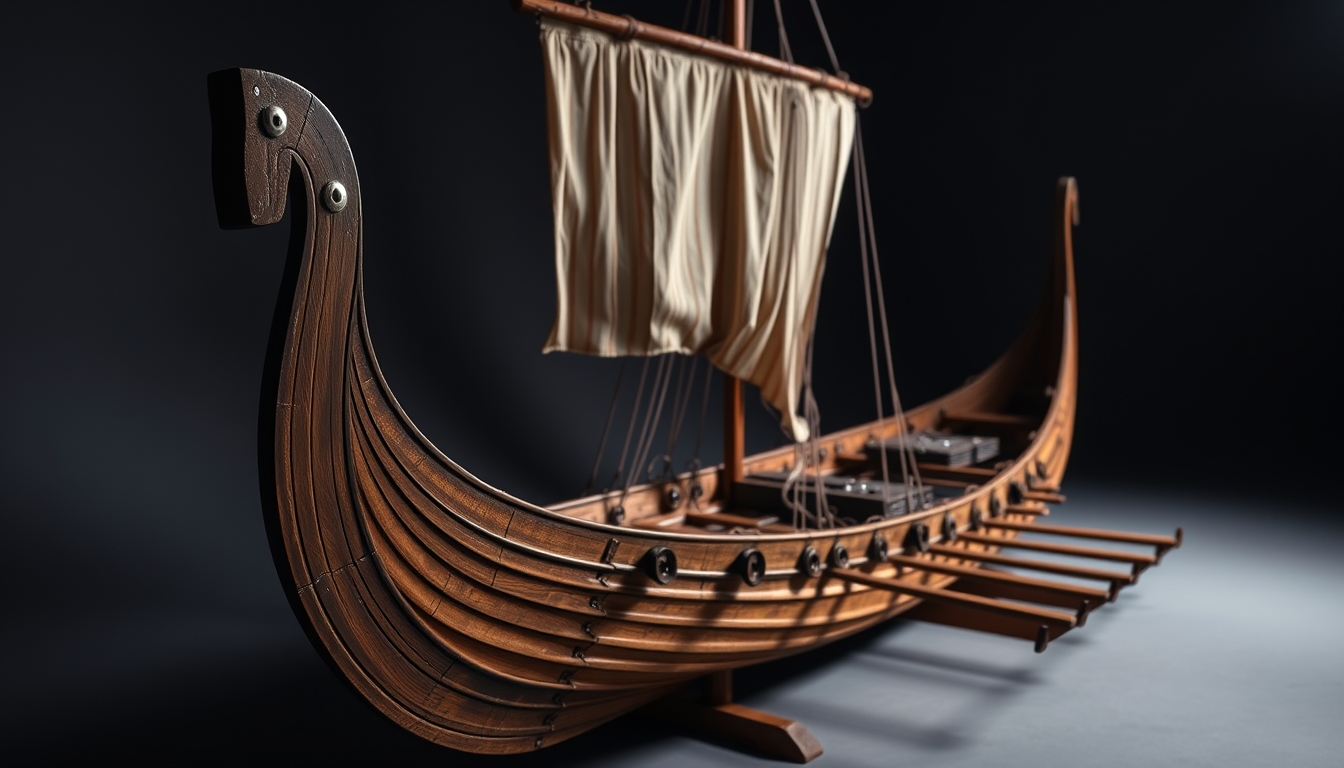 viking longship replica in editorial style