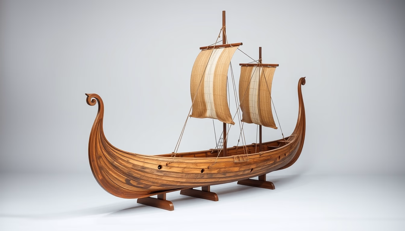 viking longship replica in editorial style