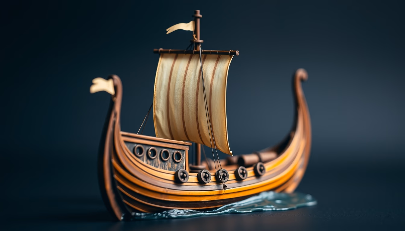viking longship replica in editorial style