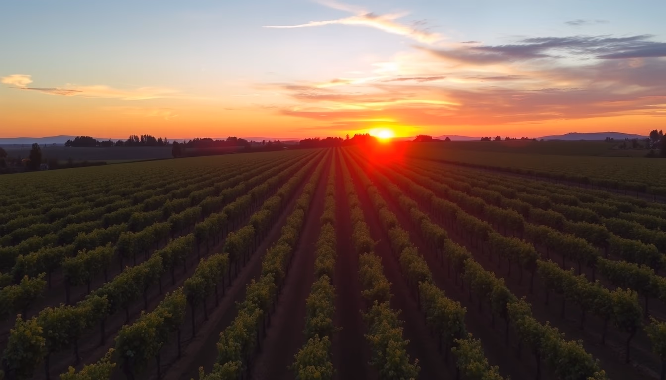 vineyard tuscany sunset in editorial style