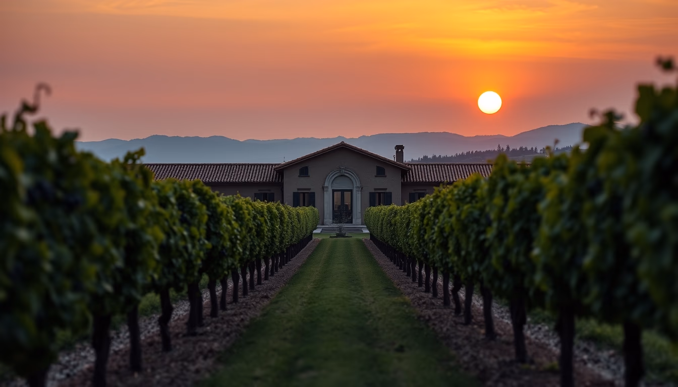 vineyard tuscany sunset in editorial style