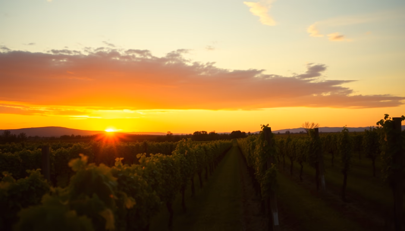 vineyard tuscany sunset in editorial style