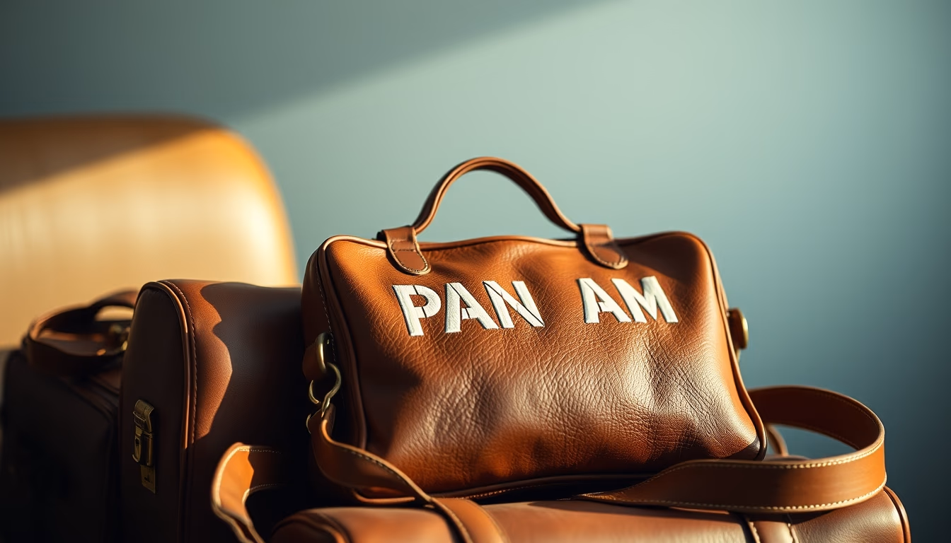vintage flight bag pan am in editorial style