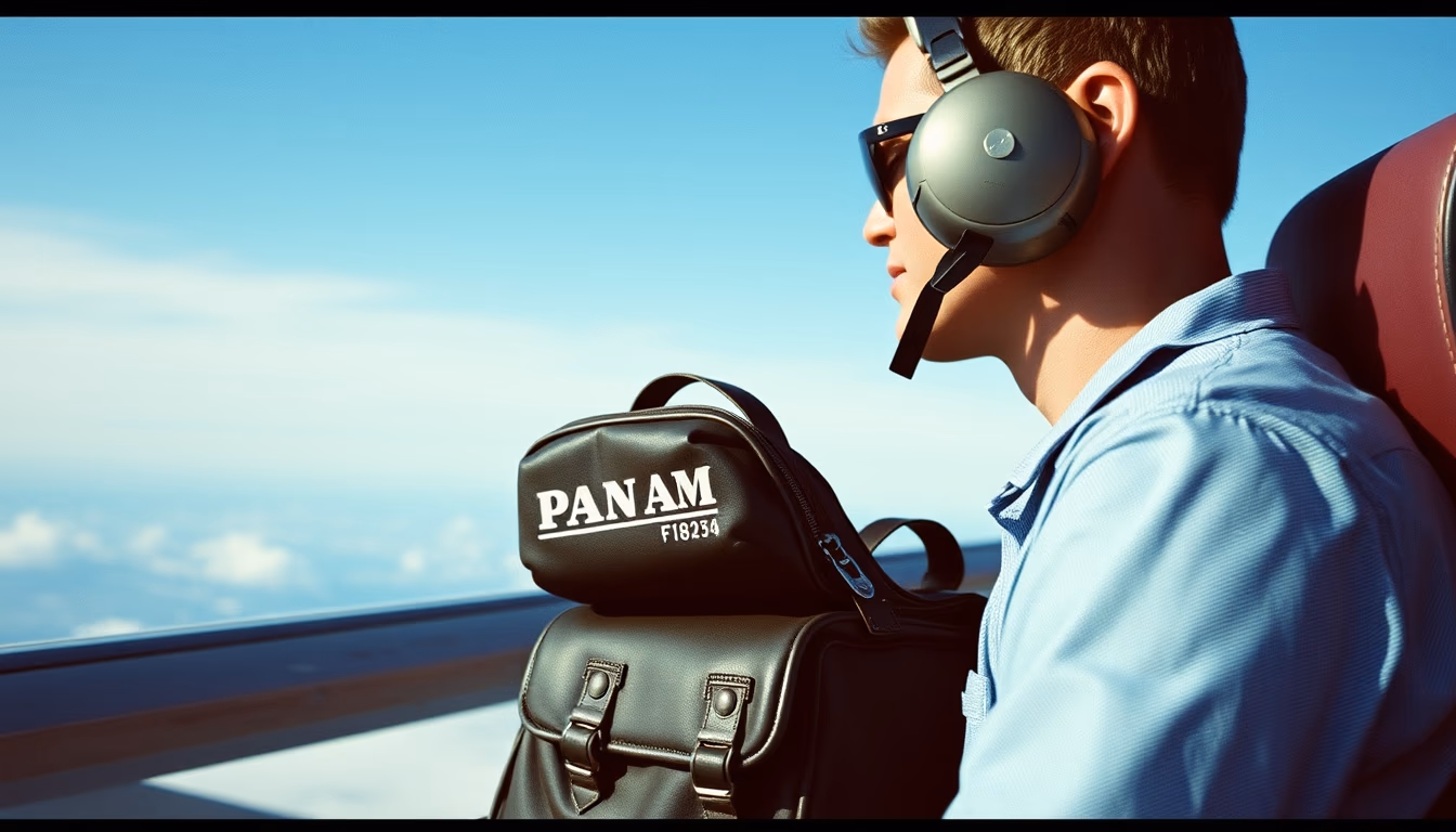 vintage flight bag pan am in editorial style