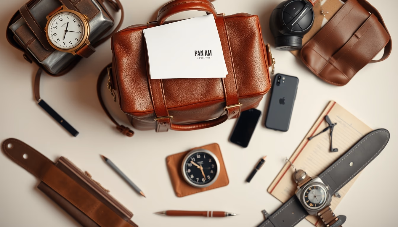 vintage flight bag pan am in editorial style