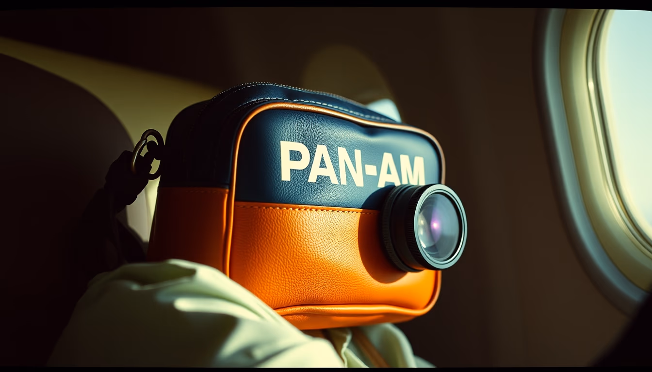 vintage flight bag pan am in editorial style