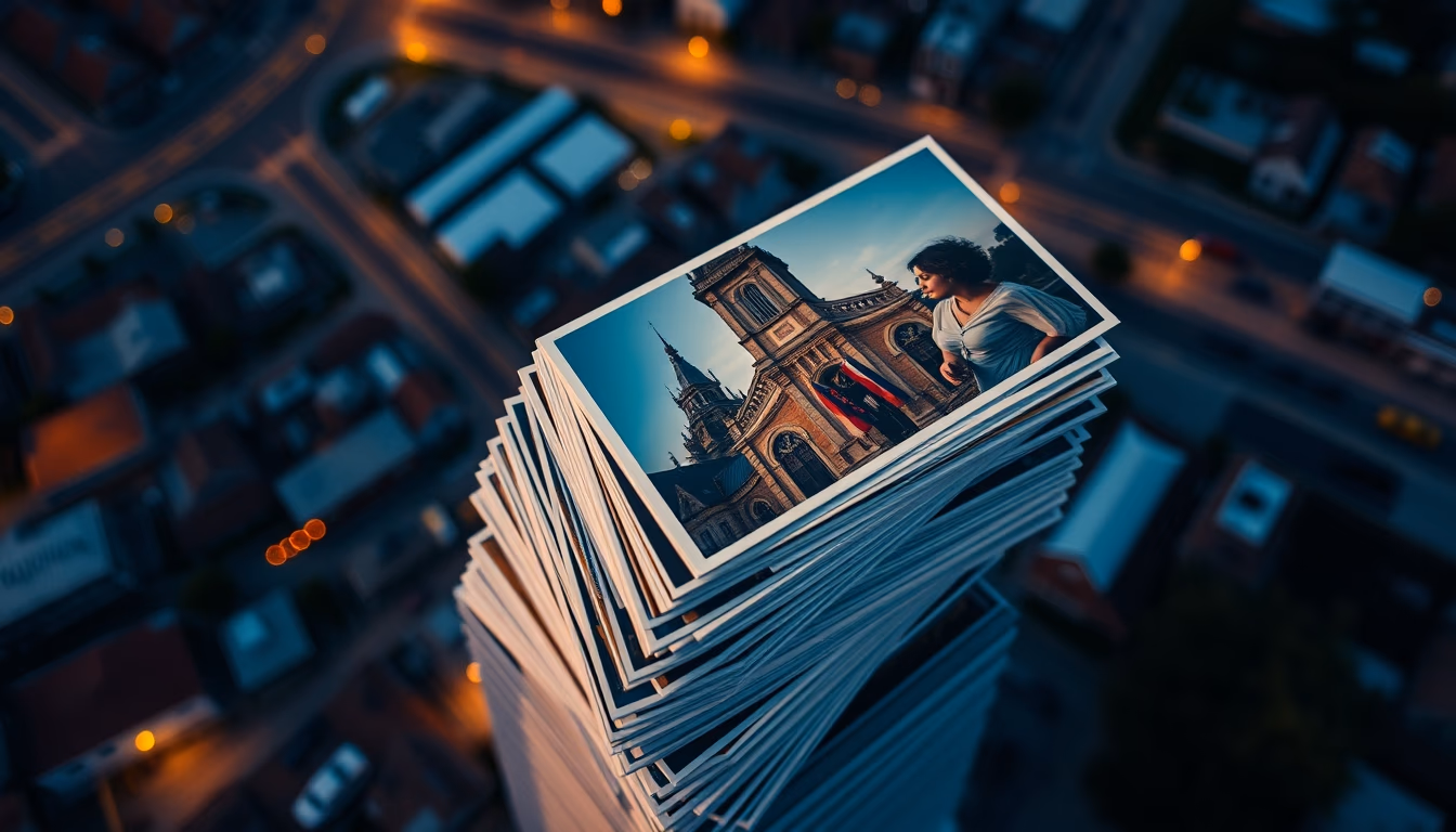vintage postcards stack in editorial style