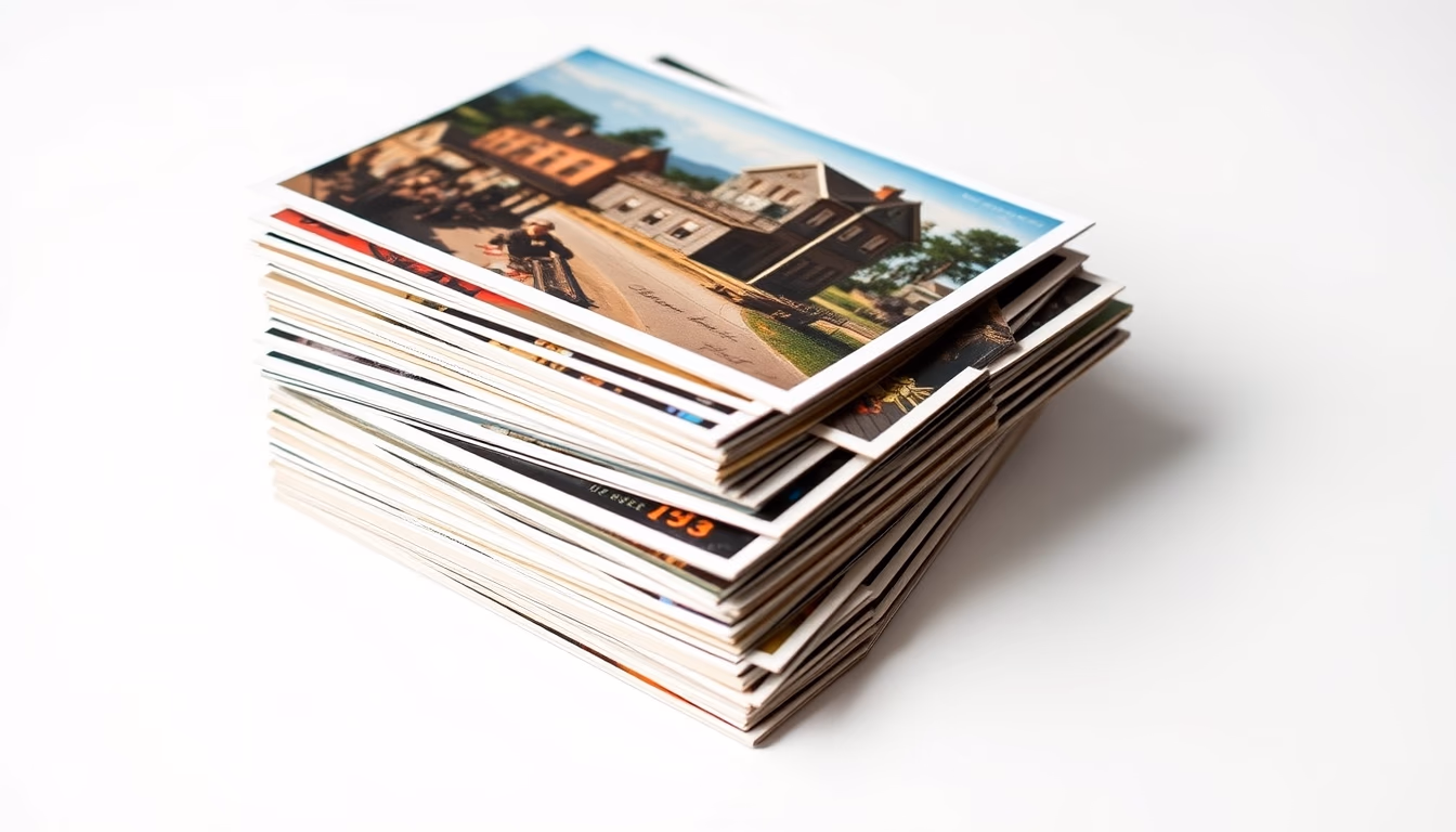 vintage postcards stack in editorial style