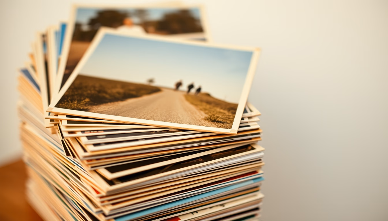 vintage postcards stack in editorial style