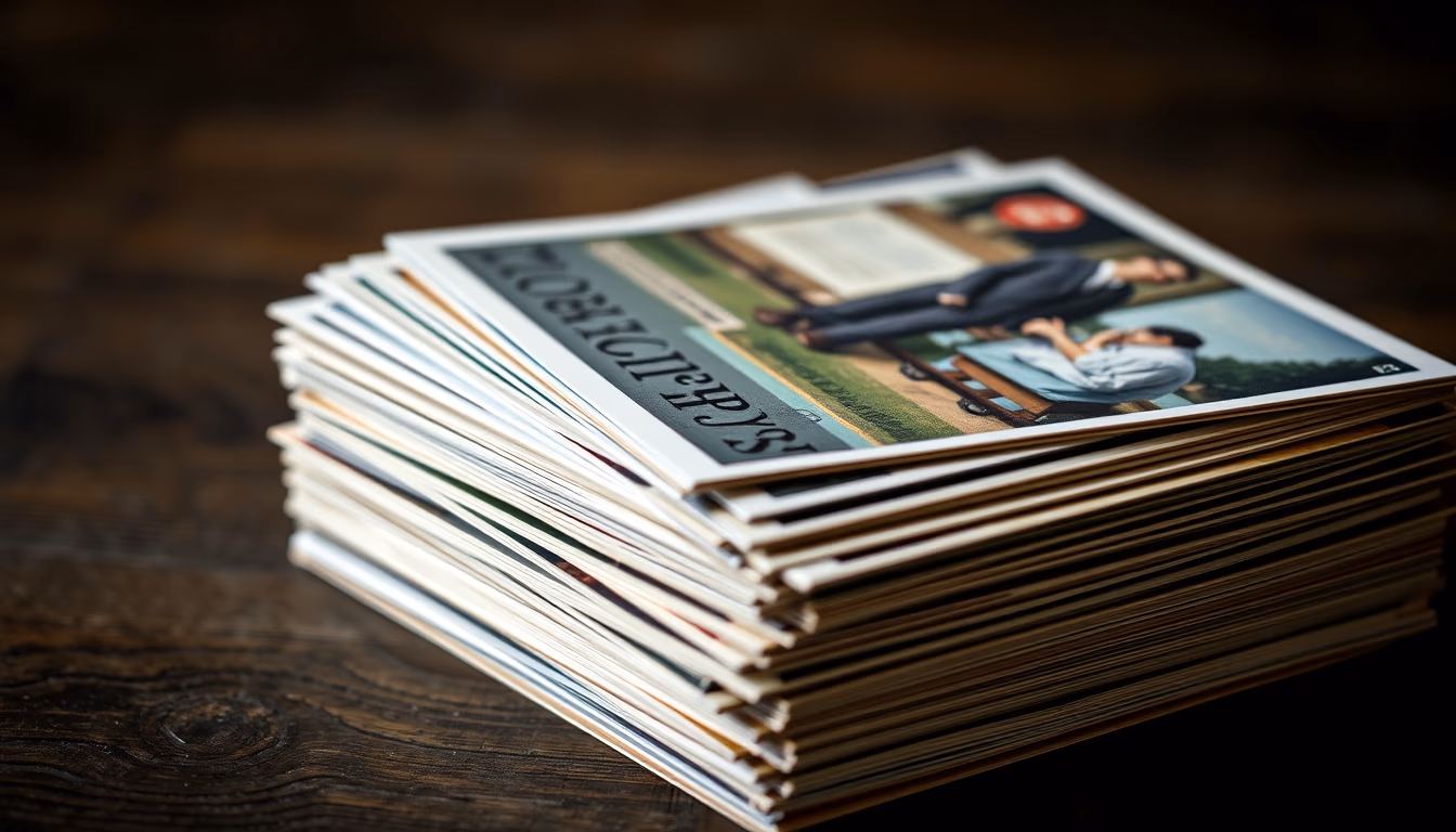 vintage postcards stack in editorial style