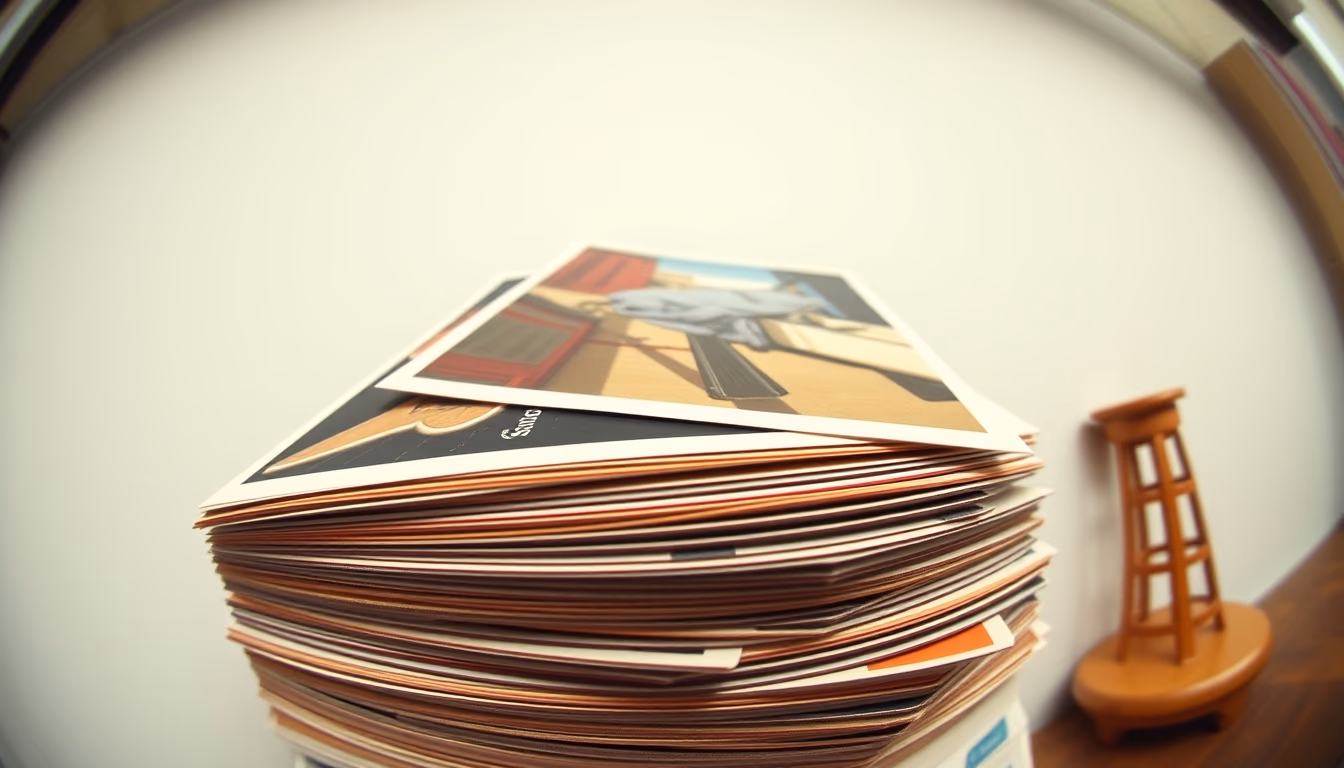 vintage postcards stack in editorial style