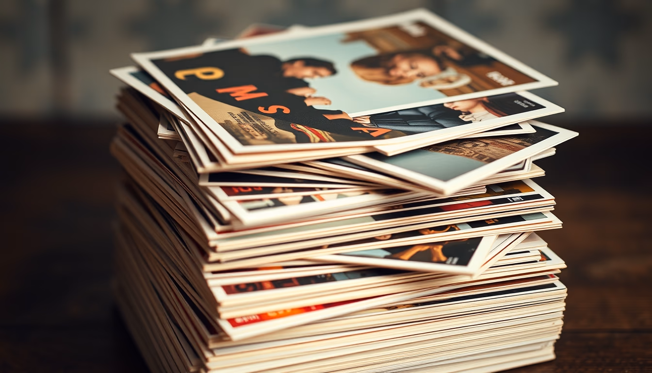 vintage postcards stack in editorial style