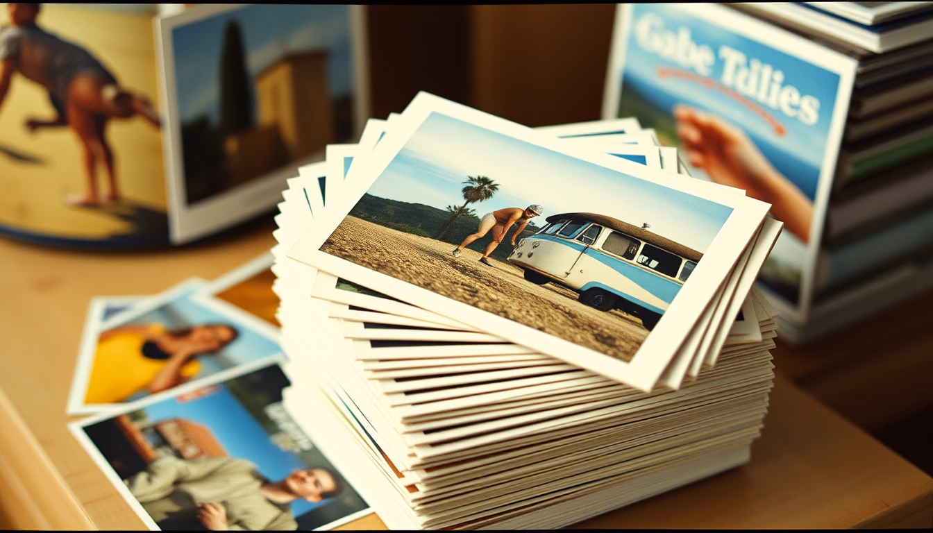 vintage postcards stack in editorial style