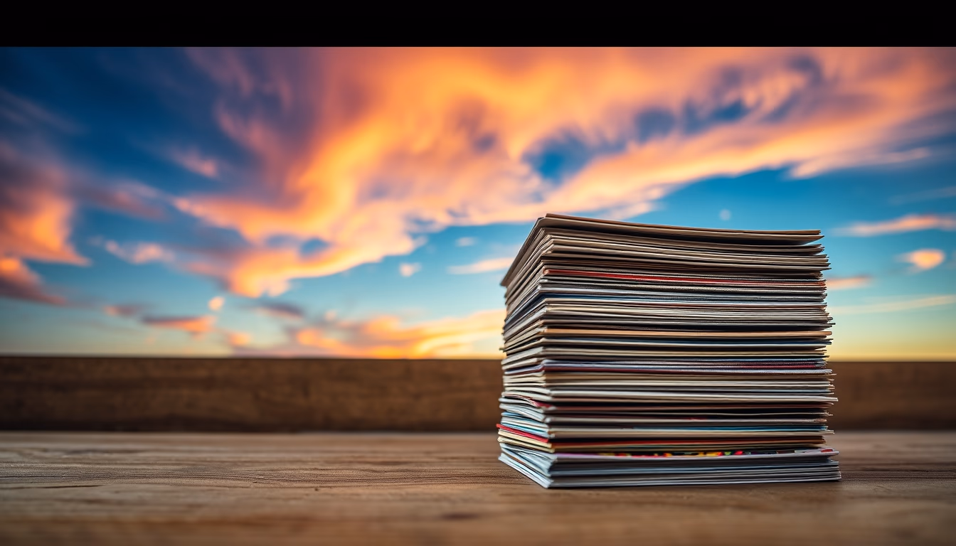 vintage postcards stack in editorial style