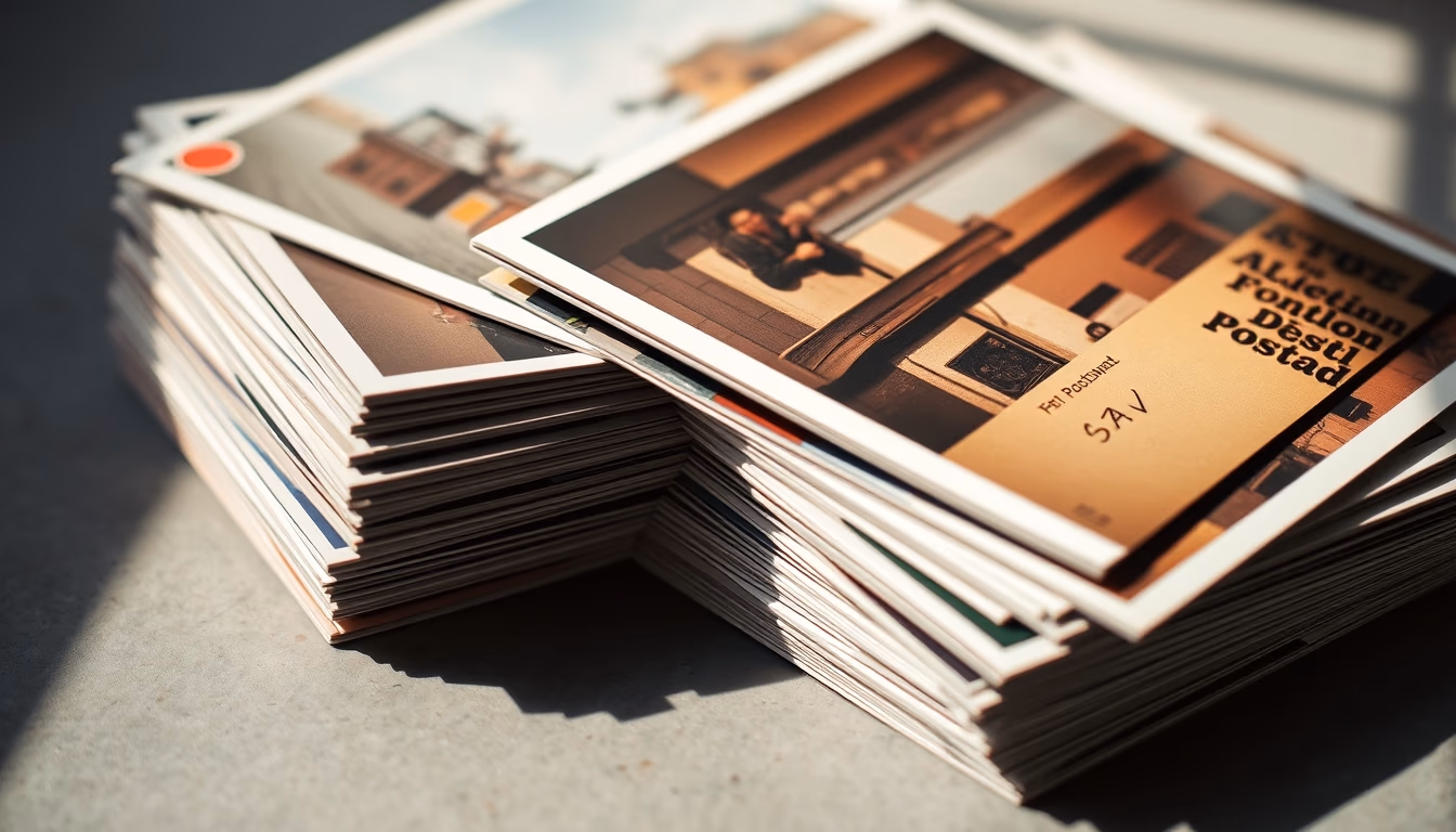 vintage postcards stack in editorial style