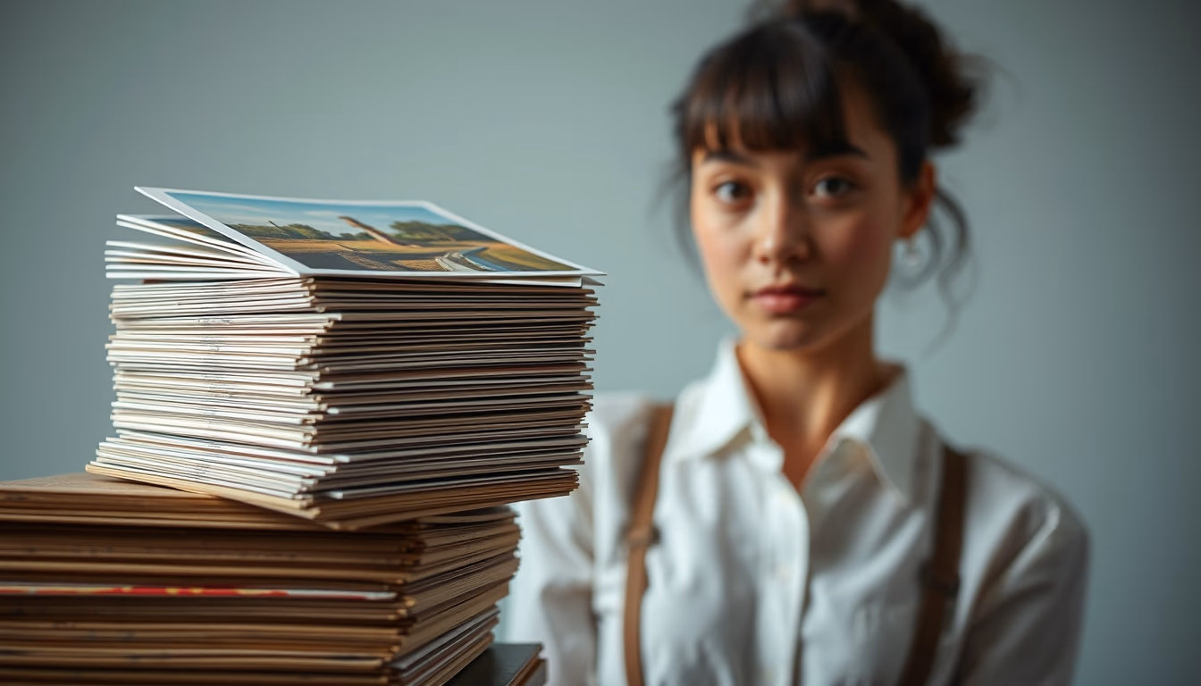 vintage postcards stack in editorial style