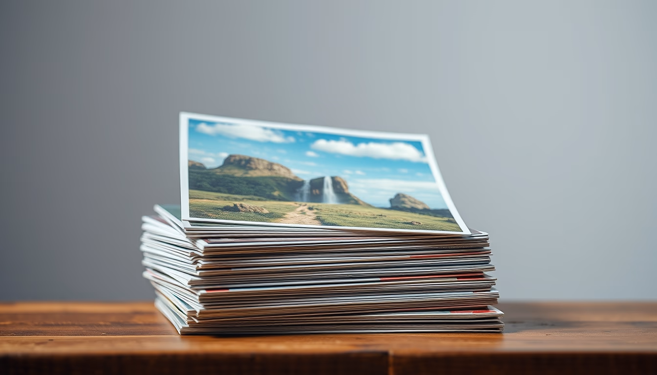 vintage postcards stack in editorial style