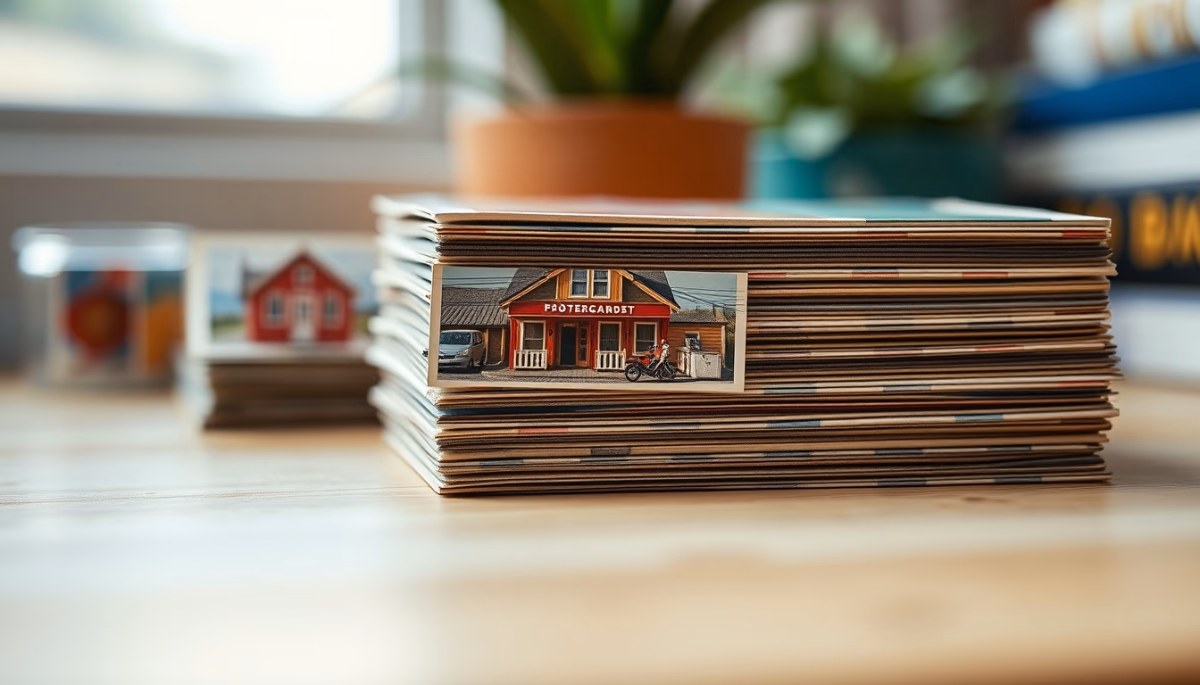 vintage postcards stack in editorial style