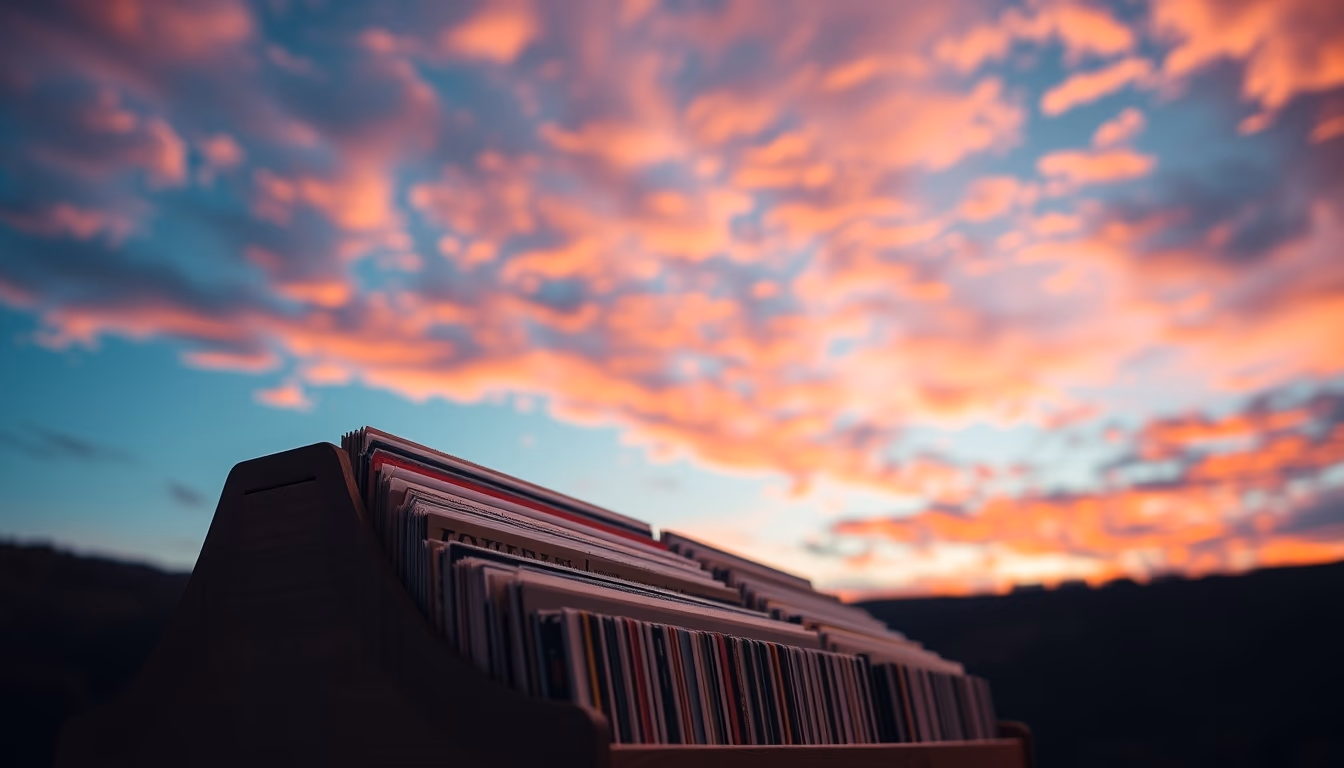 vinyl record collection rack in editorial style