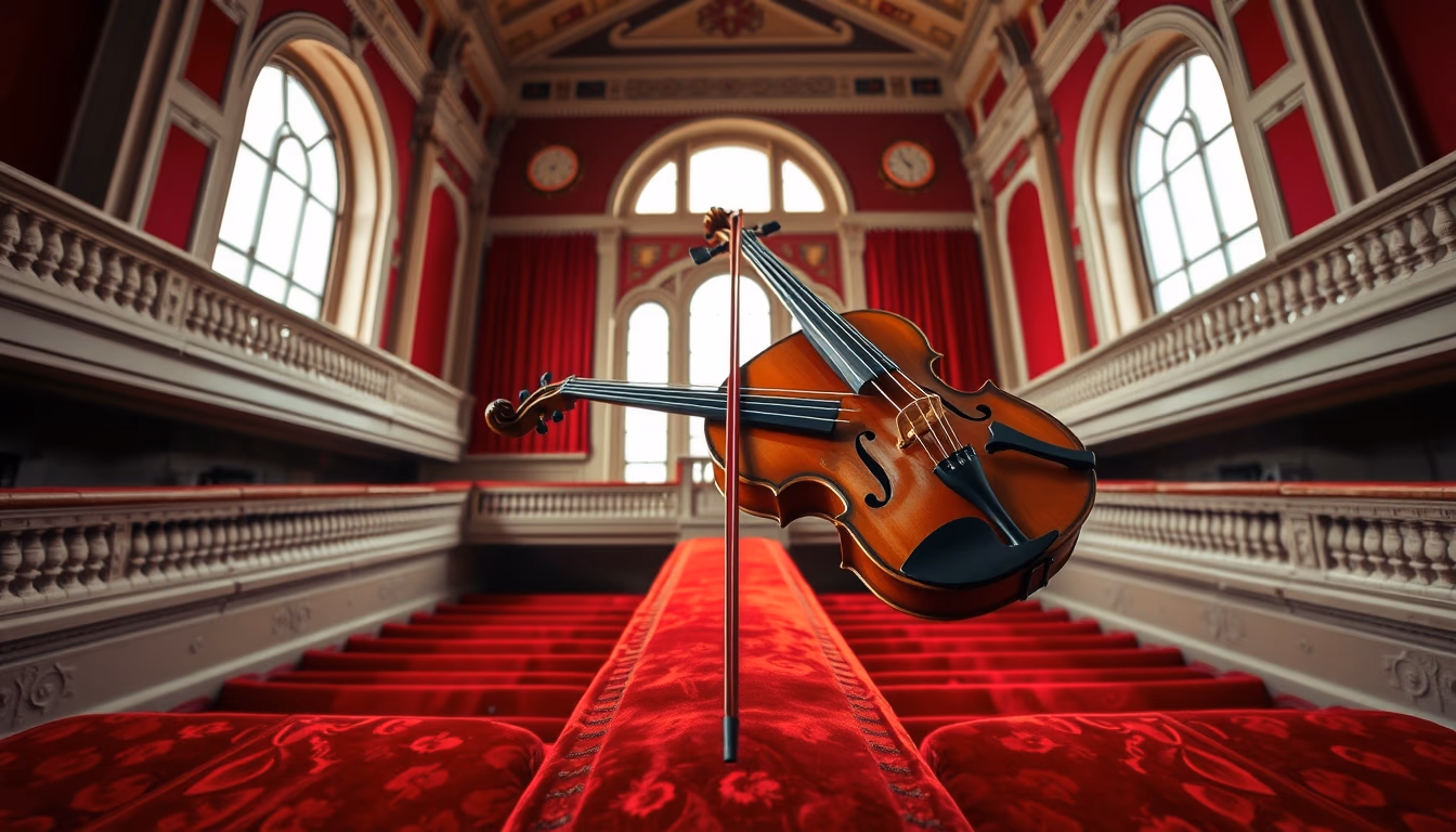 violin on red velvet in editorial style