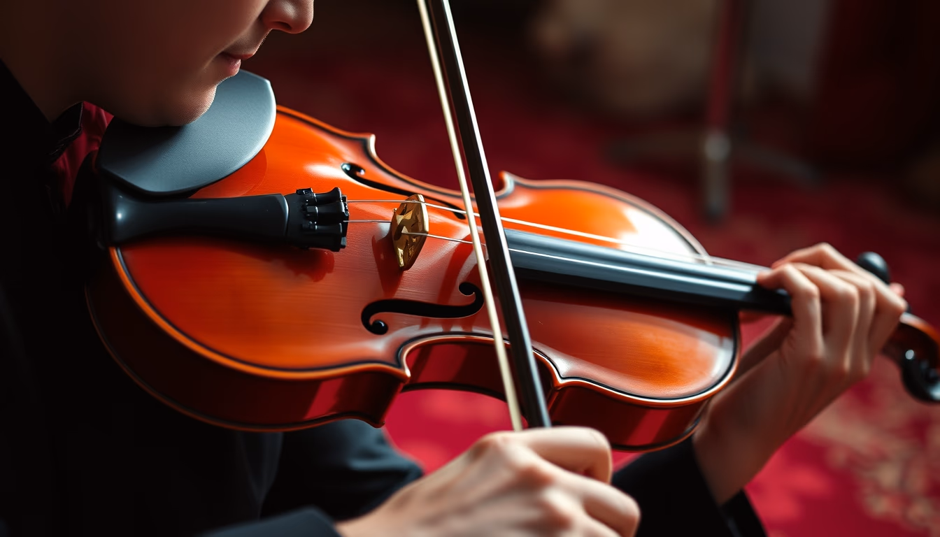 violin on red velvet in editorial style